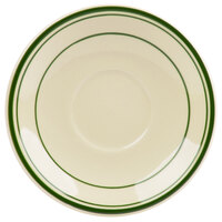 World Tableware VIC-20 Viceroy 5 1/2 inch Ivory (American White) Rolled Edge Stoneware Saucer with Green Bands - 36/Case