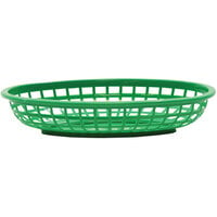 Tablecraft 1074G 9 1/4 inch x 6 inch x 1 3/4 inch Green Classic Oval Plastic Basket - 12/Pack