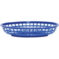 Tablecraft 1074BL 9 1/4 inch x 6 inch x 1 3/4 inch Blue Classic Oval Plastic Basket - 12/Pack