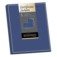 SouthWorth PF6 12 inch x 9 1/2 inch Pack of Felt Certificate Jacket with Navy / Gold Border - 5 Sheets
