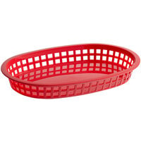 Tablecraft 1076R 10 5/8 inch x 7 inch x 1 1/2 inch Red Oval Chicago Platter Basket - 12/Pack