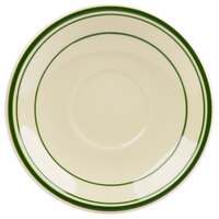 World Tableware VIC-2 Viceroy 6 inch Ivory (American White) Rolled Edge Stoneware Saucer with Green Bands - 36/Case