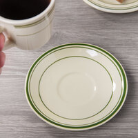World Tableware VIC-2 Viceroy 6 inch Ivory (American White) Rolled Edge Stoneware Saucer with Green Bands - 36/Case
