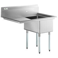 Regency 44 inch 16 Gauge Stainless Steel One Compartment Commercial Sink with Galvanized Steel Legs and 1 Drainboard - 17 inch x 23 inch x 12 inch Bowl - Left Drainboard