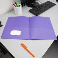 Oxford 57514EE Letter Size 2-Pocket Embossed Paper Pocket Folder, Purple - 25/Box