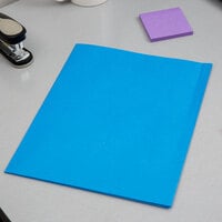 Oxford 57501EE Letter Size 2-Pocket Embossed Paper Pocket Folder, Light Blue - 25/Box