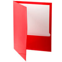 Oxford 51711EE Letter Size 2-Pocket High Gloss Laminated Paper Pocket Folder, Red - 25/Box