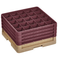 Vollrath CR8DDDD-32844 Traex® 16 Compartment Beige Full-Size Closed Wall 9 7/16" Glass Rack with 4 Burgundy Extenders