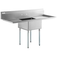 Regency 71 inch 16 Gauge Stainless Steel One Compartment Commercial Sink with Galvanized Steel Legs and 2 Drainboards - 23 inch x 23 inch x 12 inch Bowl