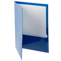 Oxford 51701EE Letter Size 2-Pocket High Gloss Laminated Paper Pocket Folder, Blue - 25/Box