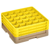 Vollrath CR8DDD-32808 Traex® 16 Compartment Beige Full-Size Closed Wall 7 7/8" Glass Rack with 3 Yellow Extenders