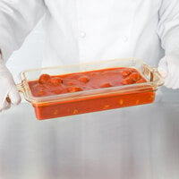 Cambro 32HP2H150 H-Pan™ 1/3 Size Amber High Heat Plastic Food Pan with Double Handle - 2 1/2 inch Deep