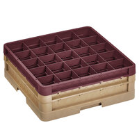 Vollrath CR6BB-32921 Traex® 25 Compartment Beige Full-Size Closed Wall 6 3/8 inch Glass Rack with 1 Beige Extender, 1 Burgundy Extender