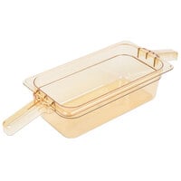 Carlisle 30861HH13 StorPlus 1/3 Size Amber High Heat Plastic Food Pan with (2) Handles - 4 inch Deep