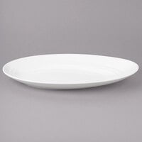 Bon Chef 1100012P Slanted Oval 18 inch x 10 5/8 inch White Porcelain Plate - 6/Pack