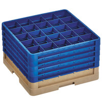 Vollrath CR9EEEEE-32844 Traex® 49 Compartment Beige Full-Size Closed Wall 11" Glass Rack with 5 Royal Blue Extenders