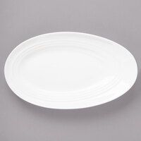 Bon Chef 1100008P Slanted Oval 11 inch x 6 1/2 inch White Porcelain Plate - 24/Case