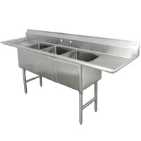 Advance Tabco FC-3-1620-18RL Three Compartment Stainless Steel Commercial Sink with Two Drainboards - 84 inch