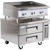 Cooking Performance Group 36CBRRBNL 36 inch Gas Radiant Charbroiler with 36 inch, 2 Drawer Refrigerated Chef Base - 120,000 BTU