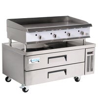 Cooking Performance Group 48GTRBNL 48" Heavy-Duty Gas Countertop Griddle with Flame Failure Protection, Thermostatic Controls, and 52", 2 Drawer Refrigerated Chef Base - 120,000 BTU