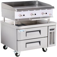 Cooking Performance Group 36GMRBNL 36" Gas Countertop Griddle with Manual Controls and 36", 2 Drawer Refrigerated Chef Base - 90,000 BTU