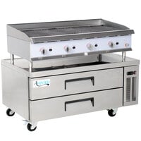 Cooking Performance Group 48CBLRBNL 48" Gas Lava Briquette Charbroiler with 52", 2 Drawer Refrigerated Chef Base - 160,000 BTU