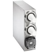 Vollrath K58823-D-D Stainless Steel 2-Slot Vertical 8 - 44 oz. Countertop Cup Dispenser Cabinet with 1 LidSaver™ 3 Dispenser