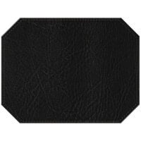 H. Risch, Inc. PLACEMATDXOCT-HARBLACK Harley 16" x 12" Customizable Black Premium Sewn Faux Leather Octagon Placemat