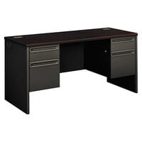 HON 38852NS 38000 Series 60" x 24" x 29 1/2" Mahogany / Charcoal Kneespace Credenza