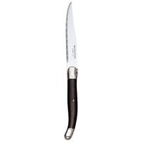 World Tableware 201 2882 Slim Euro 9 1/8 inch Stainless Steel Steak Knife with Black Plastic Handle - 12/Pack