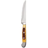 World Tableware 201 2522 9 inch Stainless Steel Steak Knife with Yellow POM Handle - 12/Pack