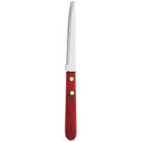 World Tableware 200 1682 8 1/4 inch Stainless Steel Steak Knife with Red Pakkawood Handle - 12/Pack