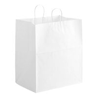 Duro 16" x 11" x 18 1/4" Grande White Paper Shopping Bag with Handles - 200/Bundle
