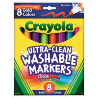 Crayola 587832 Ultra-Clean Assorted 8-Count Bold Color Broad Point Washable Markers