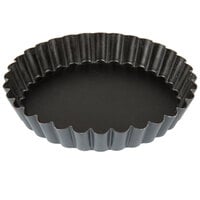 Matfer Bourgeat 331811 Exopan Steel 4 3/4" x 3/4" Non-Stick Fluted Cake / Tart Pan with Removable Bottom