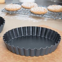 Matfer Bourgeat 331811 Exopan Steel 4 3/4 inch x 3/4 inch Non-Stick Fluted Cake / Tart Pan with Removable Bottom