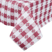 Intedge 25 Yard Roll 52 inch Wide Burgundy Gingham Vinyl Table Cover with Flannel Back