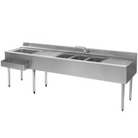 Eagle Group BC8C-22L Combination Underbar Sink and Ice Bin with Three Sinks, Two Drainboards, One Faucet, and Left Side Ice Bin - 96 inch