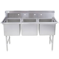 Regency 16 Gauge Stainless Steel Three Compartment Commercial Sink - 24 inch x 24 inch x 14 inch Bowls