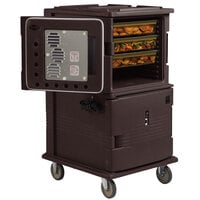 Cambro UPCH16002HD131 Ultra Camcart® Dark Brown Electric Hot Food Holding Cabinet in Fahrenheit with Heavy-Duty Casters - 220V