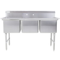 Regency 16 Gauge Stainless Steel Three Compartment Commercial Sink - 24 inch x 18 inch x 14 inch Bowls