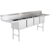 Regency 16 Gauge Stainless Steel Four Compartment Commercial Sink with Two Drainboards - 18 inch x 18 inch x 14 inch Bowls