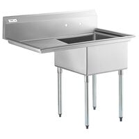Regency 16 Gauge Stainless Steel One Compartment Commercial Sink with Galvanized Steel Legs and 1 Drainboard - 23 inch x 23 inch x 12 inch Bowl - Left Drainboard