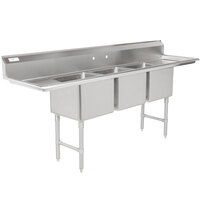 Regency 16 Gauge Stainless Steel Three Compartment Commercial Sink with Two Drainboards - 18 inch x 18 inch x 14 inch Bowls