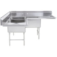 Regency 74 1/2 inch 16 Gauge Stainless Steel Three Compartment Commercial Corner Sink with Two Drainboards - 24 inch x 24 inch x 14 inch Bowls