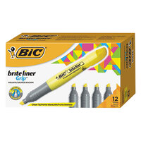 Bic BLMG11YW Brite Liner Grip Fluorescent Yellow Chisel Tip Tank Style Highlighter - 12/Pack
