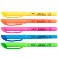 Bic BLP51WASST Brite Liner Fluorescent Assorted Color Chisel Tip Pen Style Highlighter - 5/Set