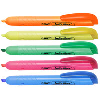 Bic BLRP51ASST Brite Liner Retractable Fluorescent Assorted Color Chisel Tip Pen Style Highlighter - 5/Set