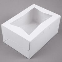 14 inch x 10 inch x 6 1/2 inch White Quarter Sheet Window Cake / Bakery Box - 10/Pack