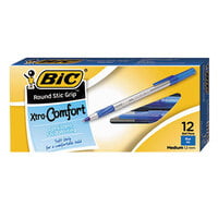 Bic GSMG11BE Round Stic Grip Xtra Comfort Blue Ink with Translucent Barrel 1.2mm Medium Point Ballpoint Stick Pen - 12/Pack